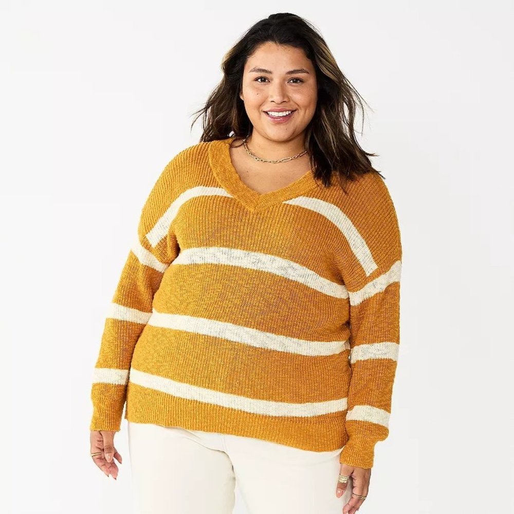 Plus Size 1X Sonoma Goods For Life Long Sleeve V-Neck Sweater Retail $40.00